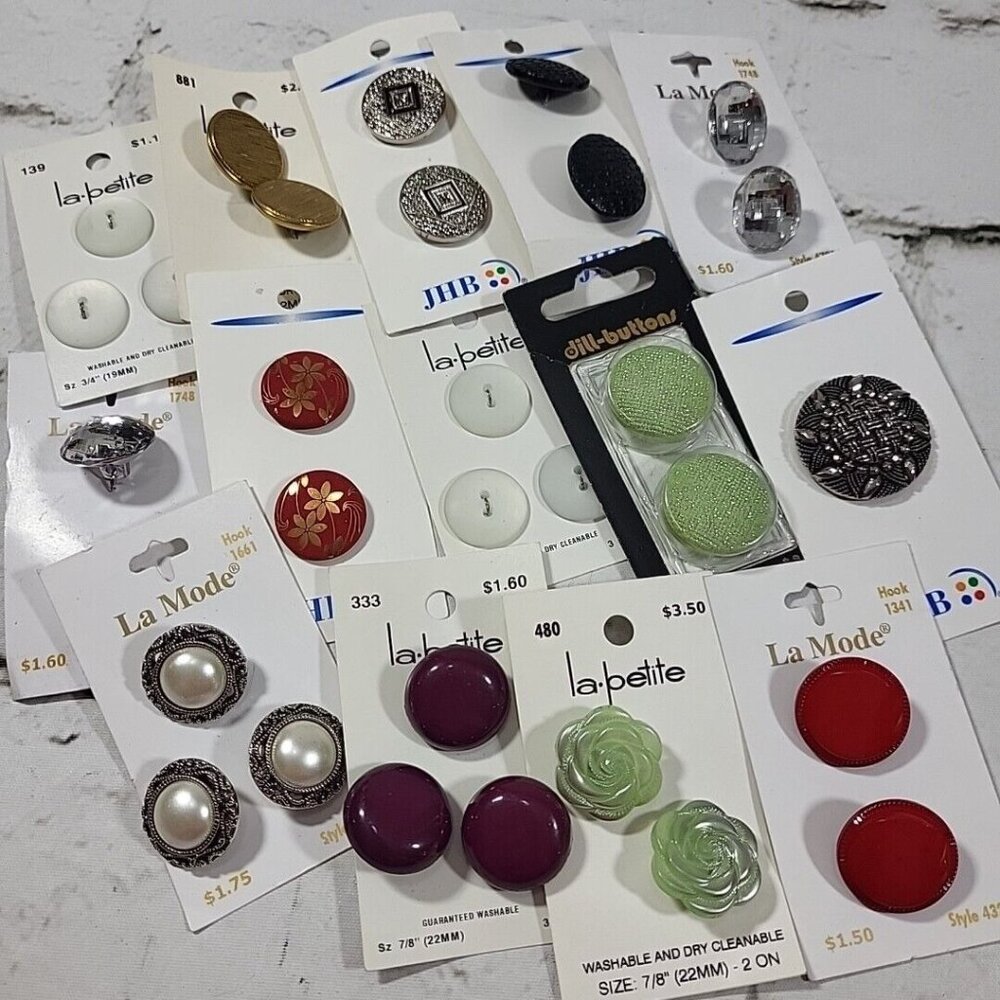 Vintage Buttons on Cards Lot of 14 Sets Assorted‎ Styles and Brands